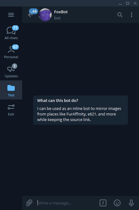 Pasting an image into a Telegram chat with “@FoxBot”